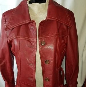 Vintage mod red leather retro jacket coat